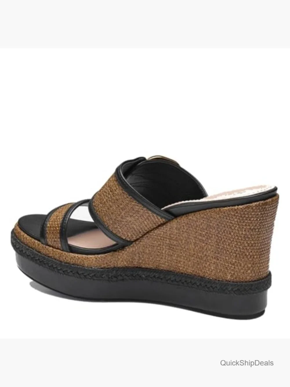 Nappa Leather or Italian Sheepskin Raffia Wedge Sandals